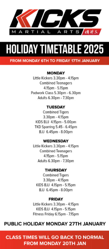2025 Holiday Timetable