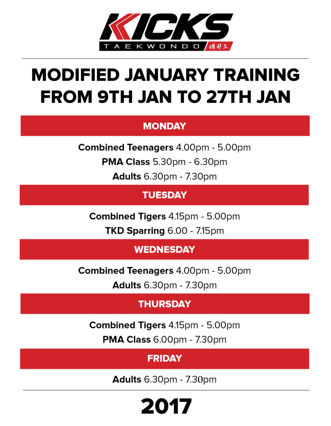 dates january 2017